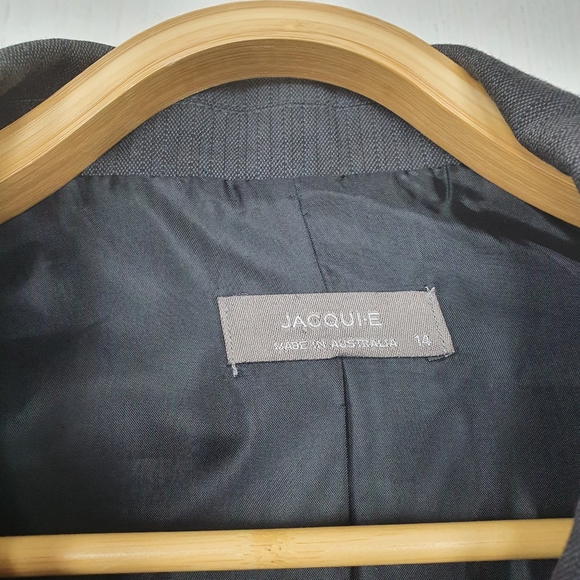 JACQUI E Grey Self Stripe Blazer Jacket Size 14 - Picture 3 of 5